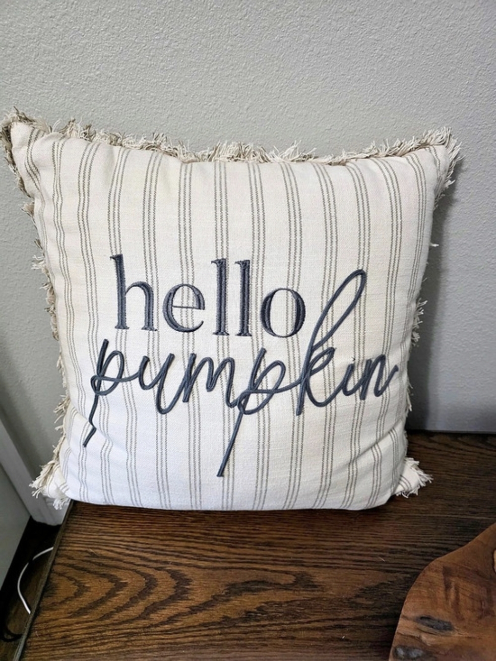 Pier 1 Large Hello Pumpkin Striped Accent Pillow Cream Beige
